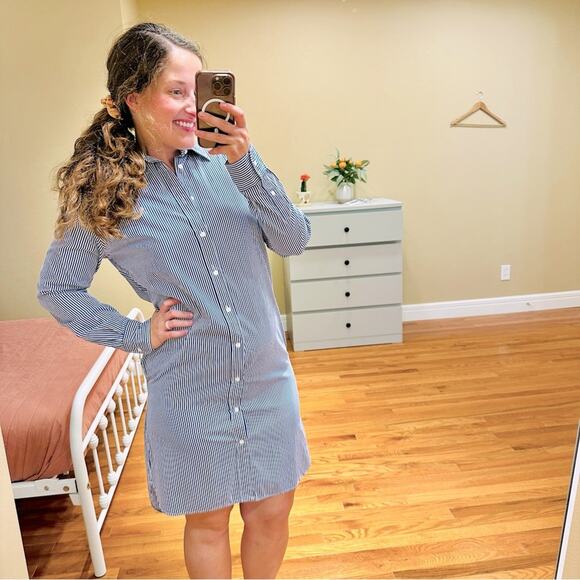 NWT Polo Ralph Lauren Blue White Striped Cotton Long Sleeve Mini Dress 6 - Picture 1 of 14